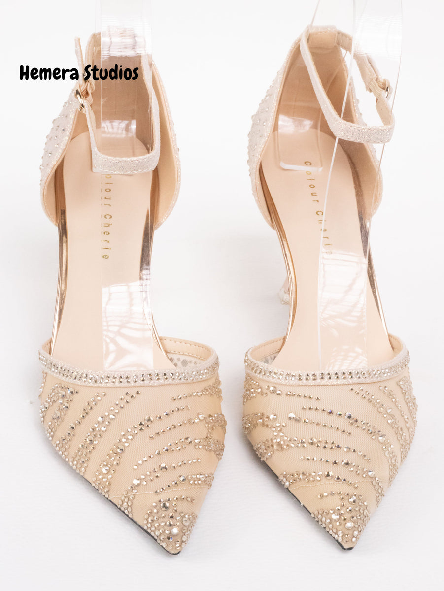 Zapatos de tacon para mujer adornado con pedreria