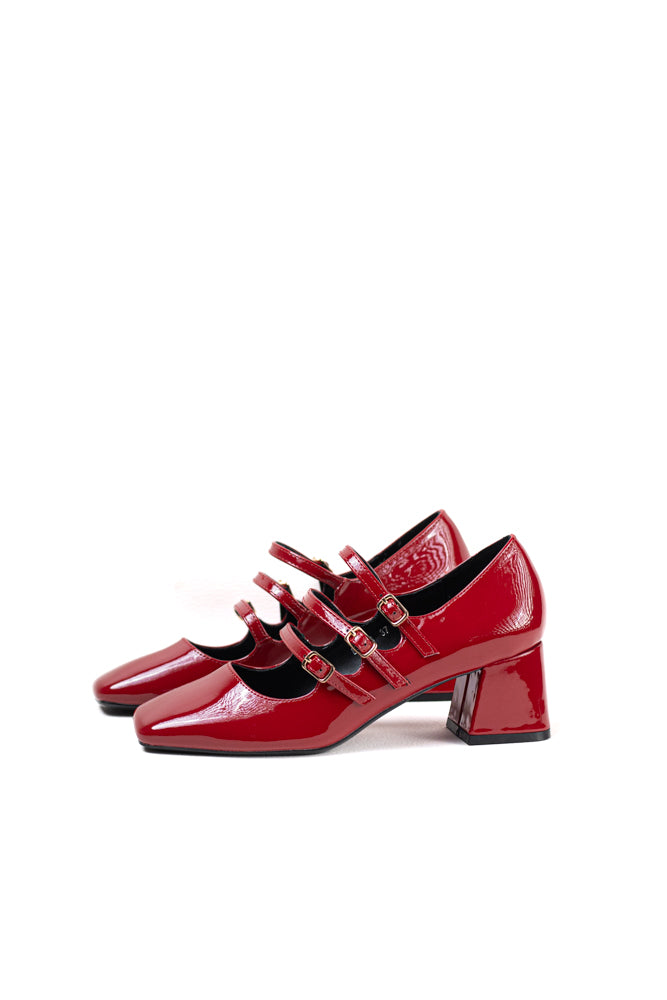 Zapatos de tacón rojo charol para mujer, triple hebilla, estilo audaz y  elegante para eventos destacados