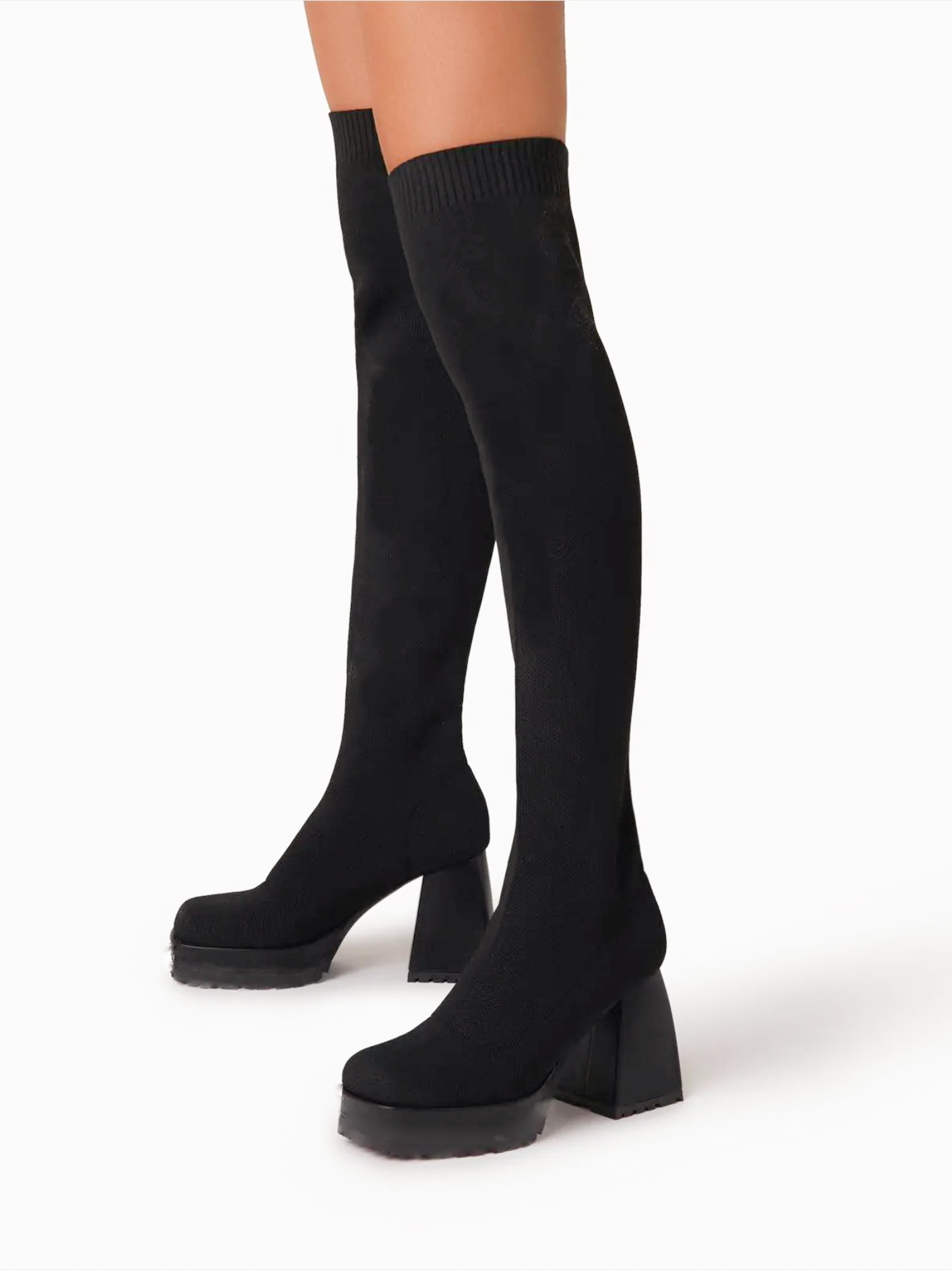 Bota alta calcetín con plataforma y tacón elefante