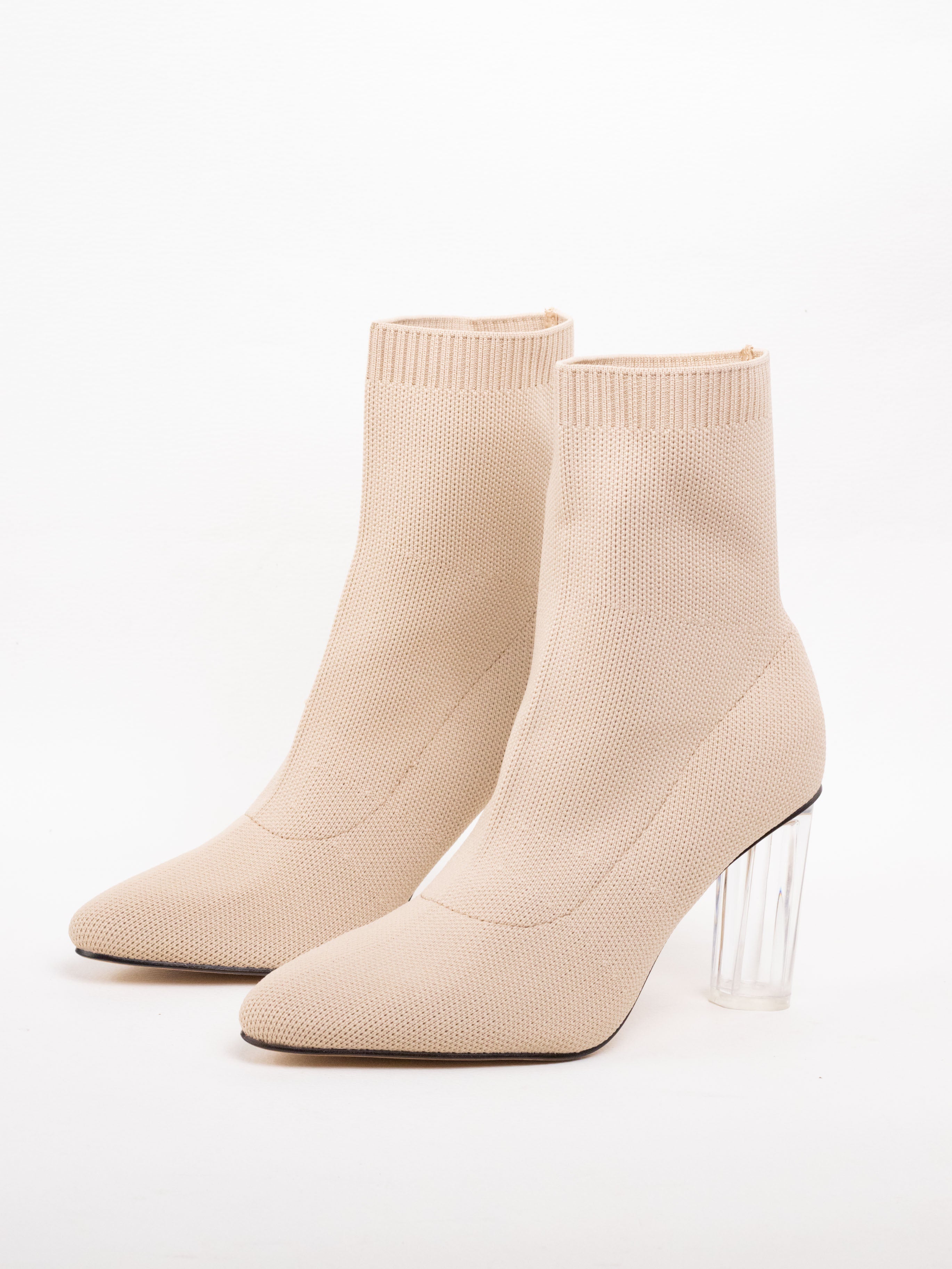 Tacon Ancho Botines Para Mujer Color Beige Botas Altas Beige Con